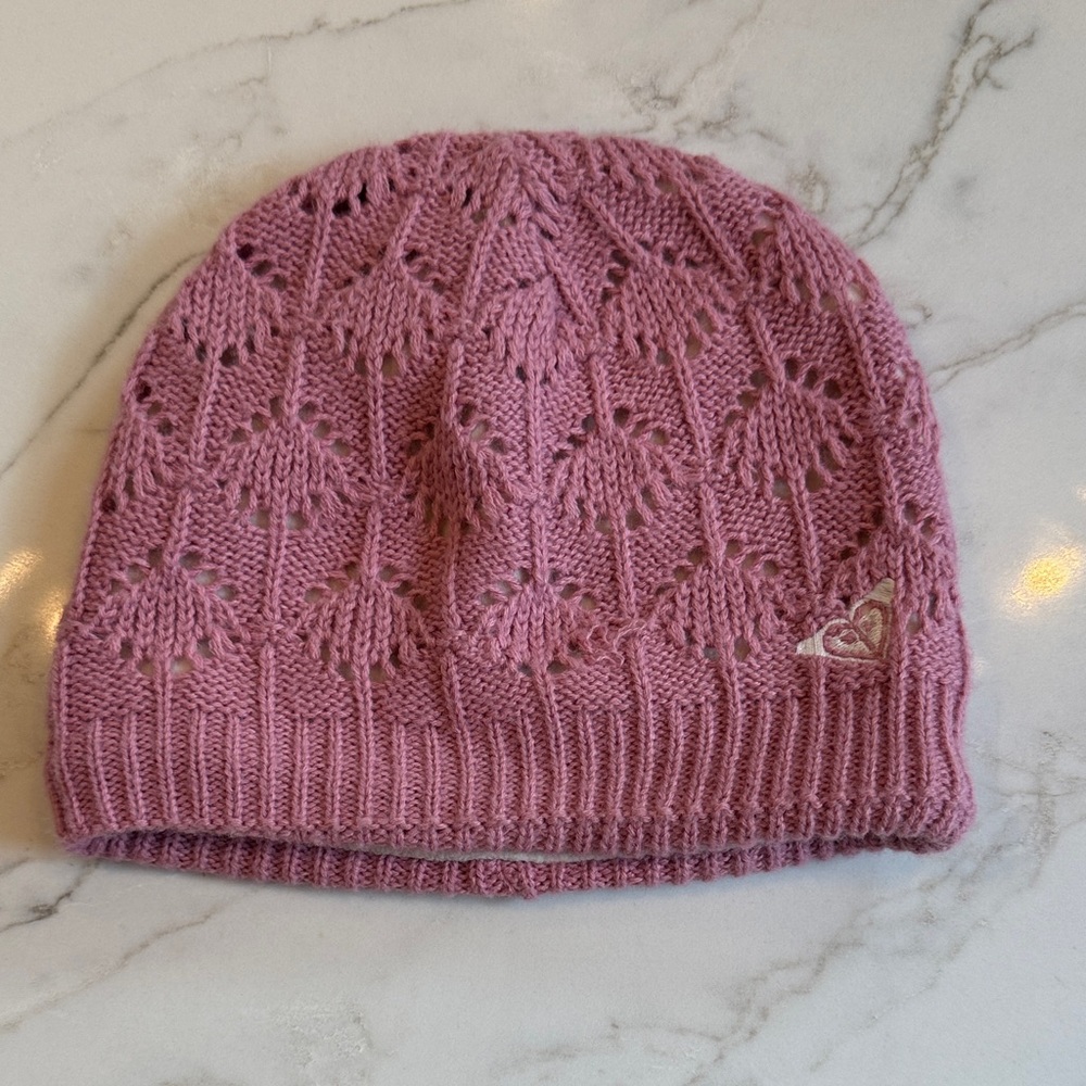 Roxy Pink Knit Beanie with Heart Logo